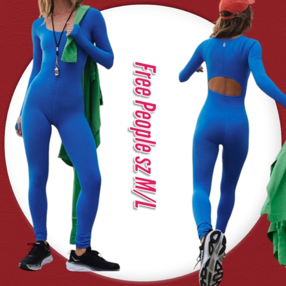 Free People FP Movement Good Karma Long Sleeve Onesie Blue jumpsuit Legging - Picture 1 of 12